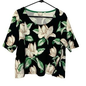 Anthropologie Postmark Green Black‎ Cream Floral Kobus Top Tropical Beachy Large
